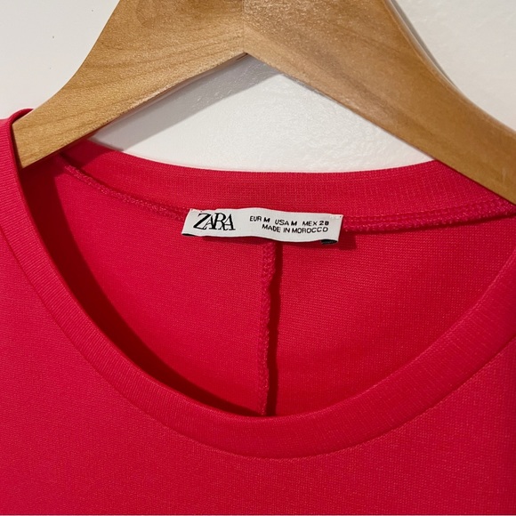 Zara Hot Pink Short Sleeve Midi Dress Size Medium - Picture 4 of 7